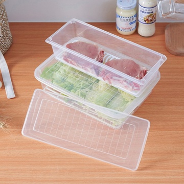 Refrigerator Storage Containers With Removable Drain Plate And Lid, Keep Fresh For Fish, Meat, Vegetables, Fruits