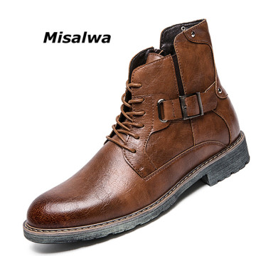Misalwa Men's Retro Ankle Dress Boot High Top Oxford Safety Shoe Man Russian Style Zipper Anti-Skidding Leather Tactical Boots