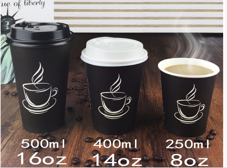 10pcs 500ml biodegradable paper coffee cup, eco-friendly disposable coffee mug with lid for shops