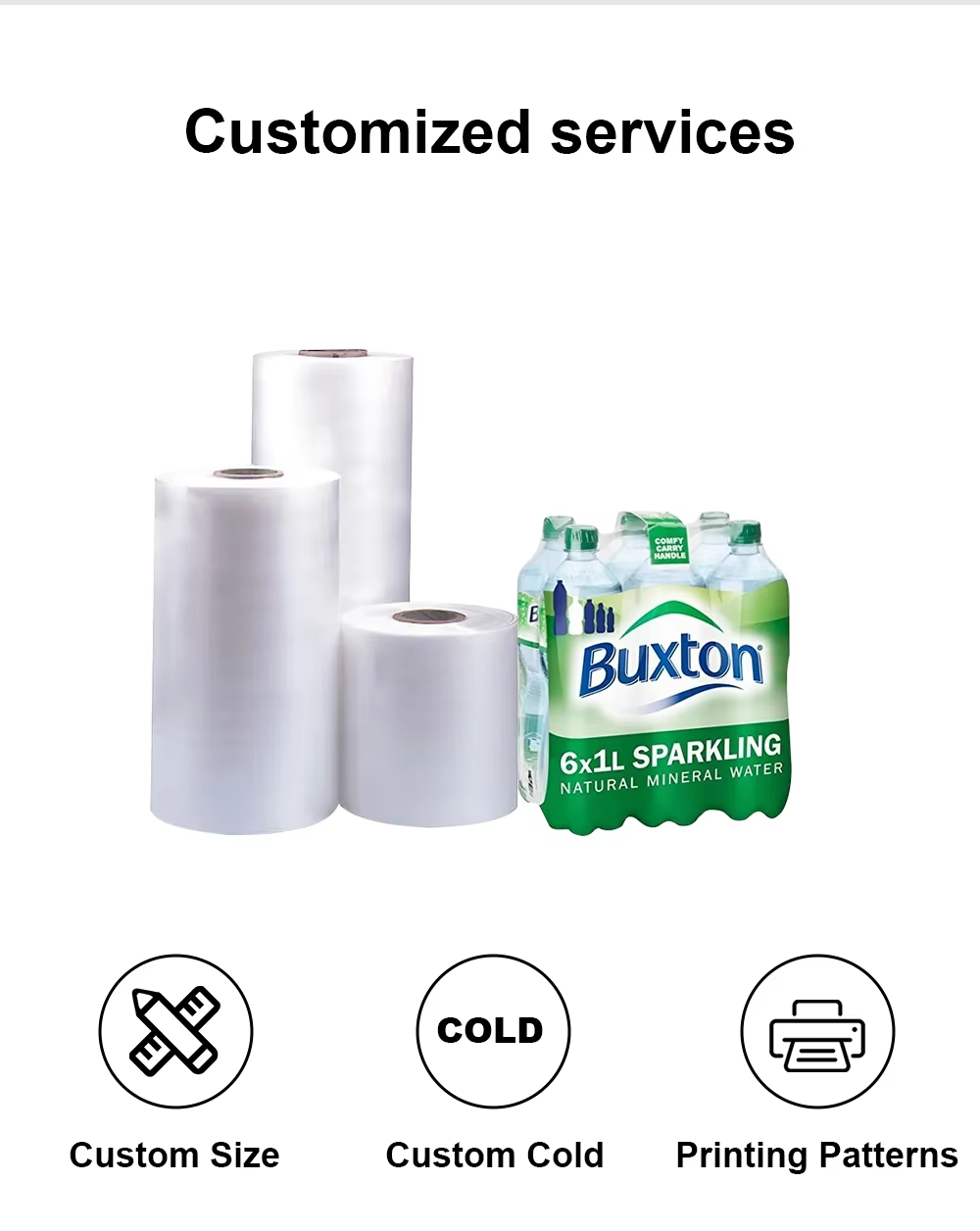 50cm Width 25mic Soft PE Heat Shrink Film Wrap Water Soluble Colored Shrink Film for PP Bottles Packaging High Shrinkage2