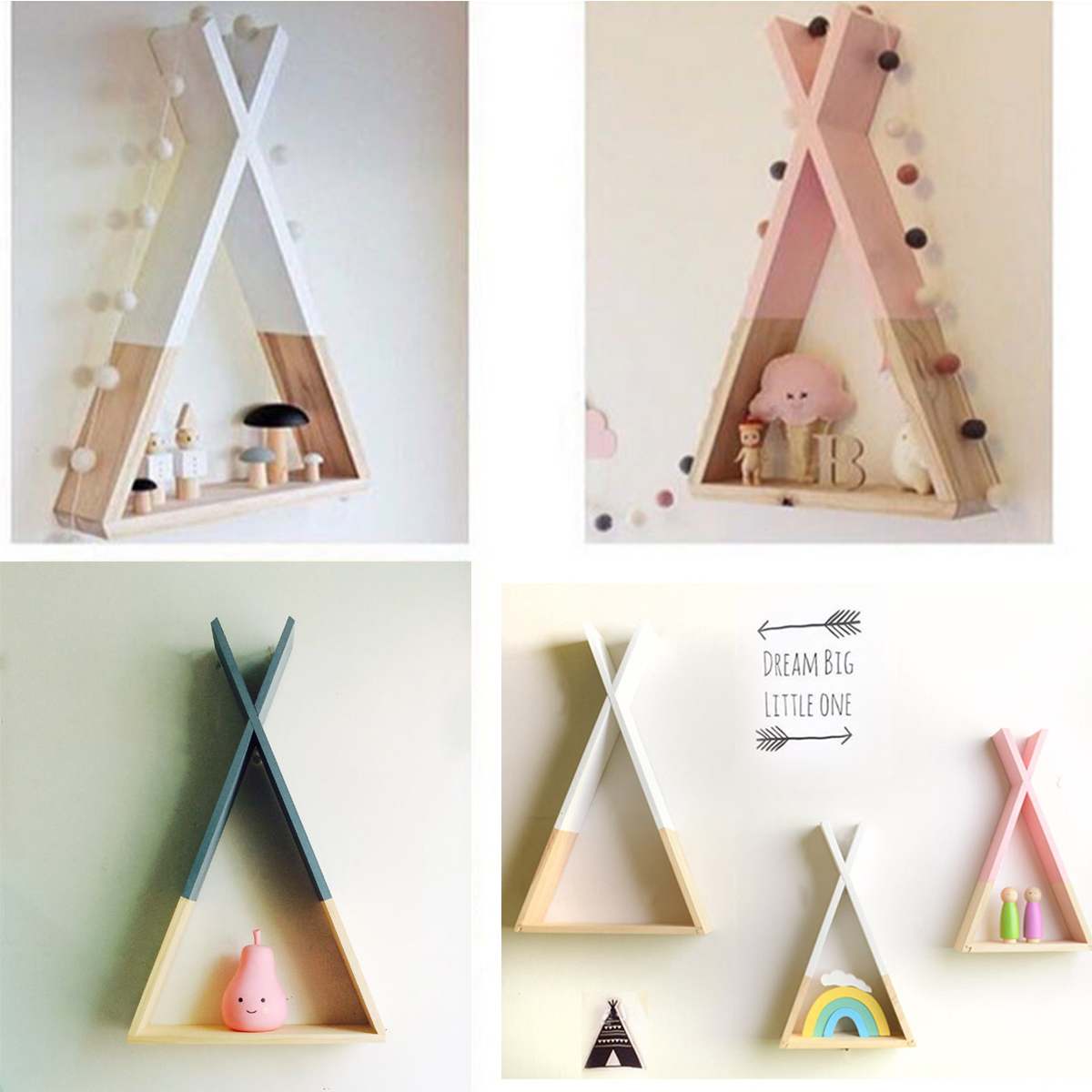 Wood Shelf Display Triangle Wall Frame Storage Holders Racks Decorate for Living Room Bedroom Children Room Storage Rack
