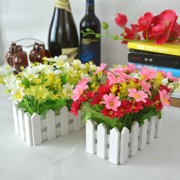 Wedding Decor Artificial Flower Fake Daisy in White Picket Fence Pot Pack Louis Simulation Artificial Flowers Garden Small Plant