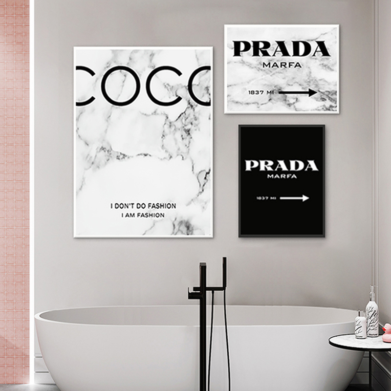 Fashion Coco Quotes Posters and Prints Modern Black White Marble Vogue-Pictures Print Canvas Painting for Living Room Home Decor