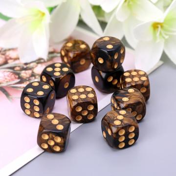 10 Pcs 16mm Resin Dice D6 Black Gold Points Round Edges KTV Bar Nightclub Entertainment Tools Adult Toy