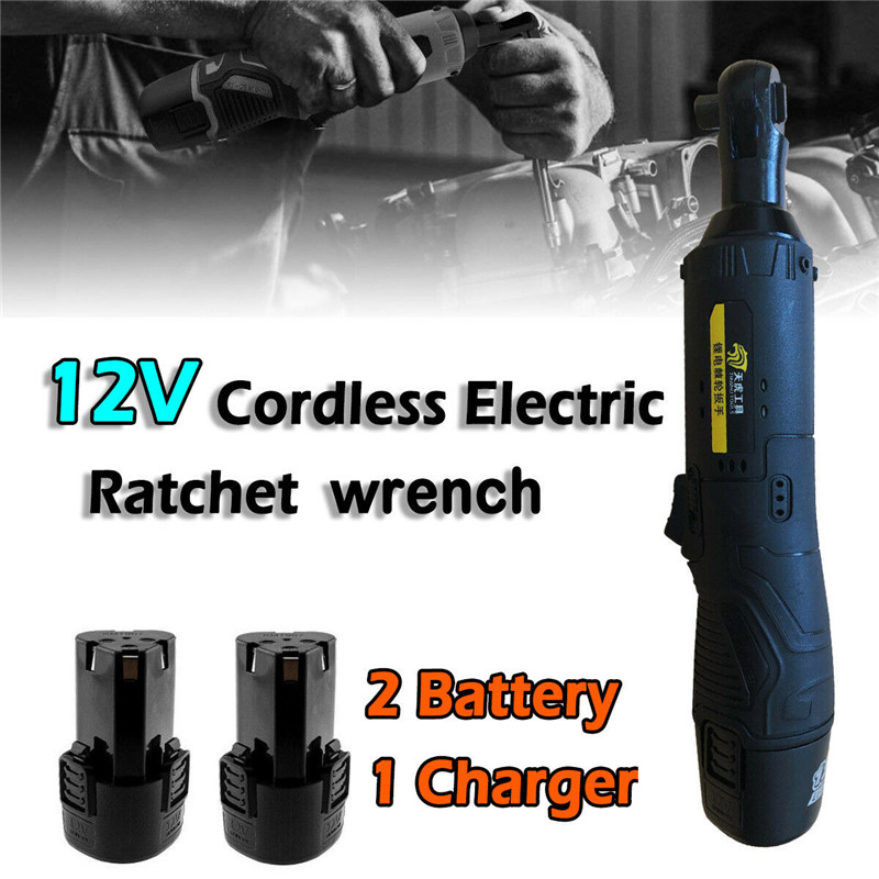 3/8'' 12V 90° Electric Powerful Cordless Ratchet Right Angle Wrench Tool Set 45Nm LED Job Light Lightweight Wrench Household