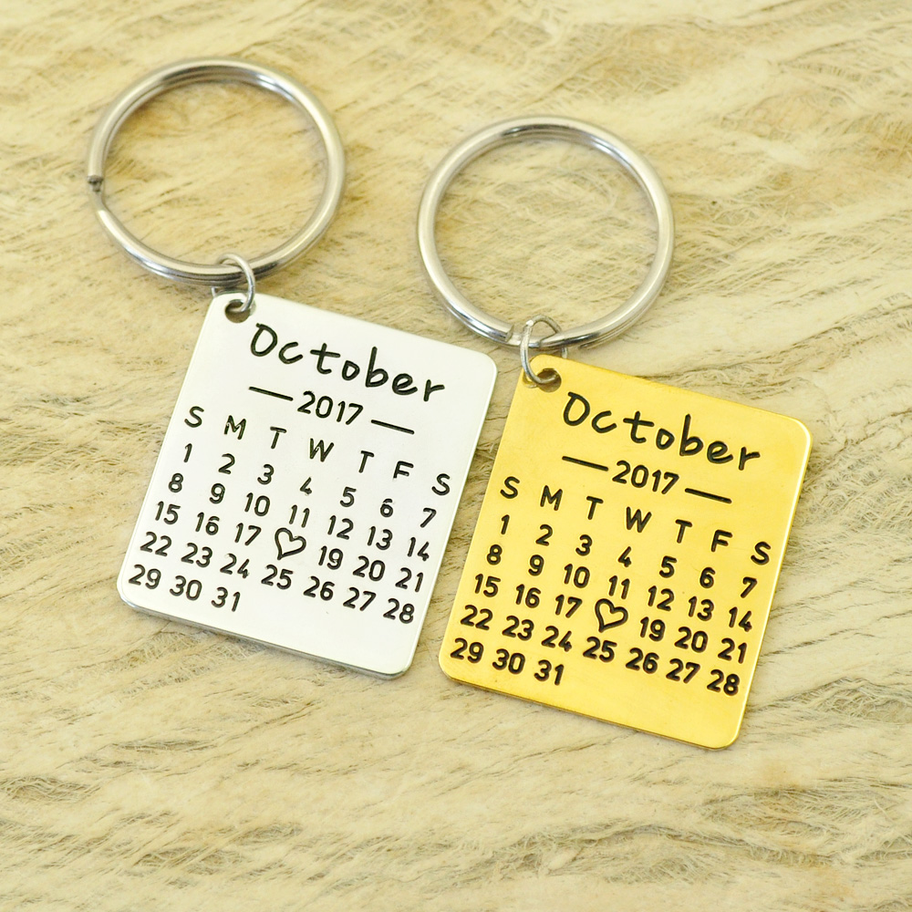 Personalized Calendar Keychain Hand Stamped Calendar Special Day Calendar Anniversary Wedding Gift Photo Keychain