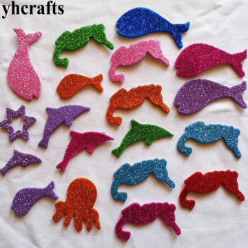 1bag/LOT. ocean animal glitter foam stickers Color learning Early educational toys Kindergarten arts and crafts Kids room decal