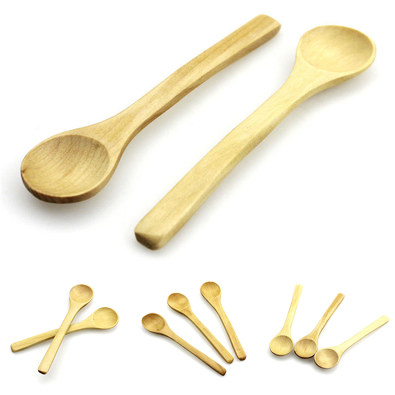 6 PCS Small Wooden Spoon Condiment Utensil Coffee Spoon Kitchen Cooking Teaspoon Kids Ice Cream Tableware Tool