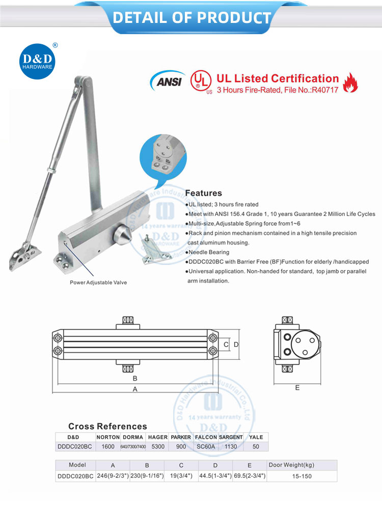 ANSI UL Listed Universal Door Closer