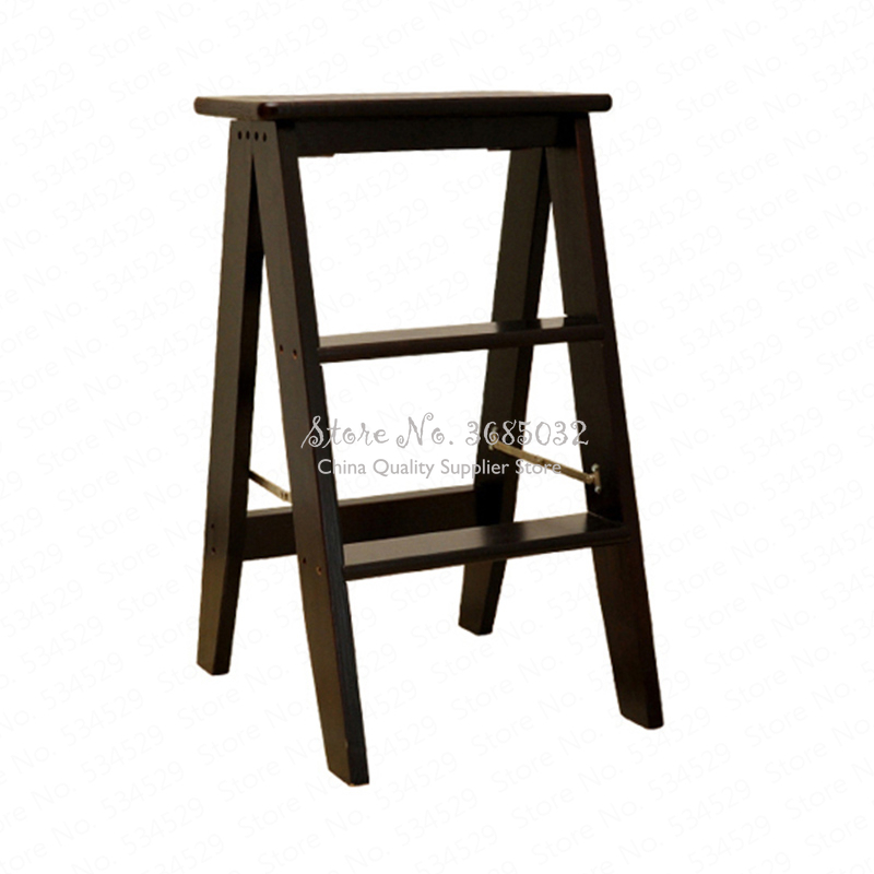 D,Multifunction folding solid stool wood ladder ascending platform step stool dual purpose rack stair chair