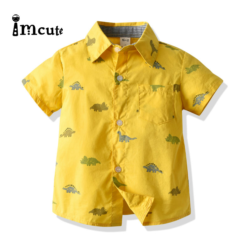 Imcute New Children Shirts Casual Dinosaur Cotton Short-sleeved Boys shirts For 2-8 Years Pocket Baby Shirts Party Clothes
