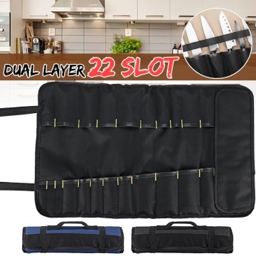 Chef Knife Bag Portable 22 Pockets Storage Durable Kitchen Cooking Accessories Kitchen Tool Supplies Roll Knife Bag