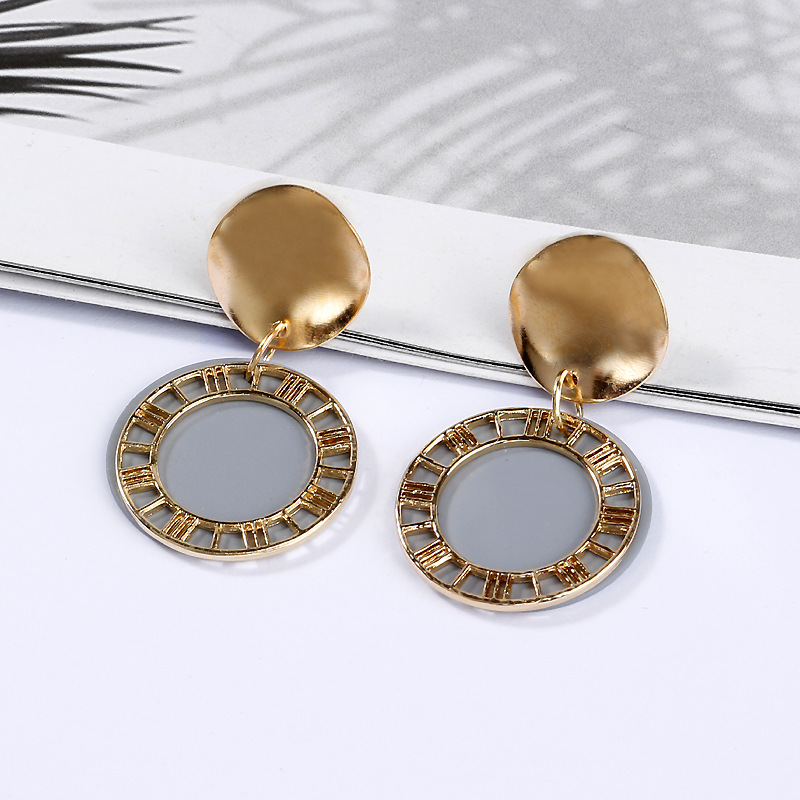 Geometric Circular Hollow Roman Numerals Sequins Drop Earrings Charm Disc Stud Earrings for Women and Girls Jewelry