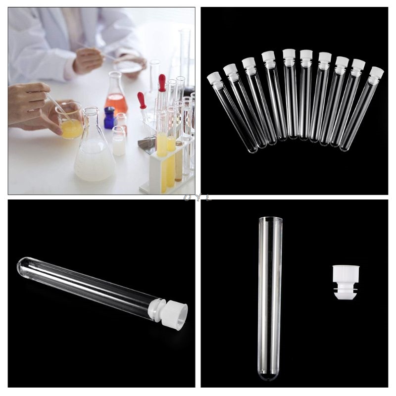 Hot sale 10Pcs/Pack 15x100mm Transparent Plastic Test Tubes Lab Test Tool With Screw Cap