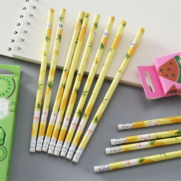 12Pcs/pack Fresh Fruit Watermelon Strawberry Pencils with Erasers HB Black Lead Wood Standard Pencils Set School Stationeries