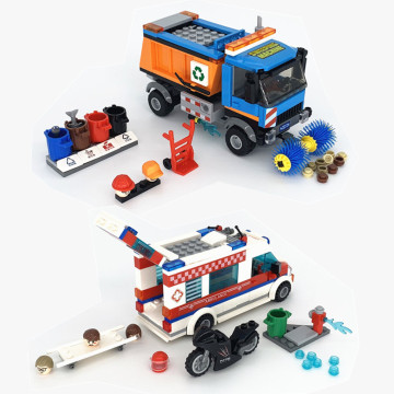 City Medical Ambulance Sweeper Cleaning Work Car Building Blocks Kits Bricks Set Classic Model Kids Toys For Children Gift