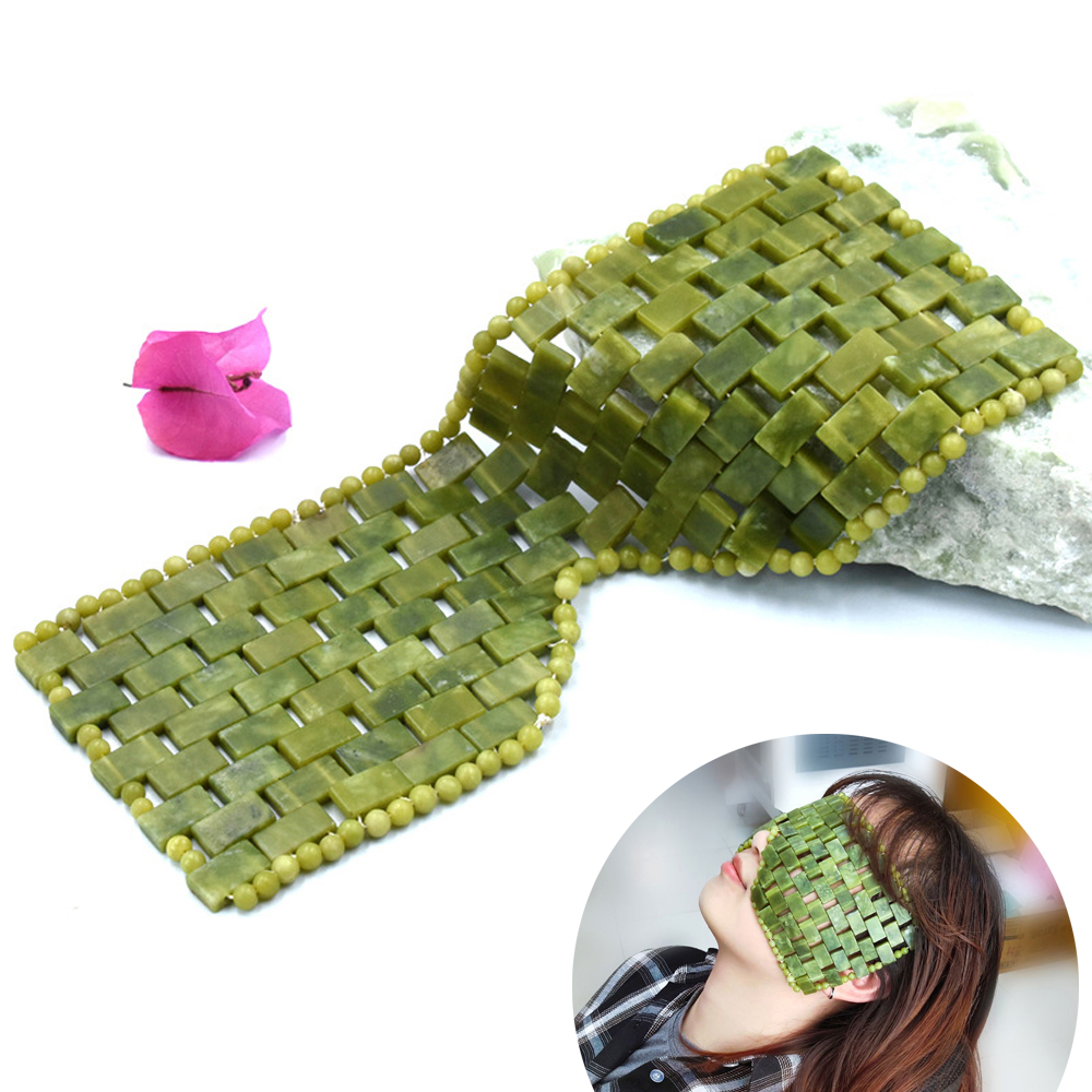 Jade Facial Roller Cooling Sleep Mask for Eye Face Massage Anti-Aging 100% Natural Stone Gouache Scraper Massage Roller Set