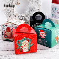 StoBag 20pcs Black/White/Red/Greed Merry Christmas Handle Paper Gift Box Baby Party Supplies Cookie Biscuit Cake Decorating