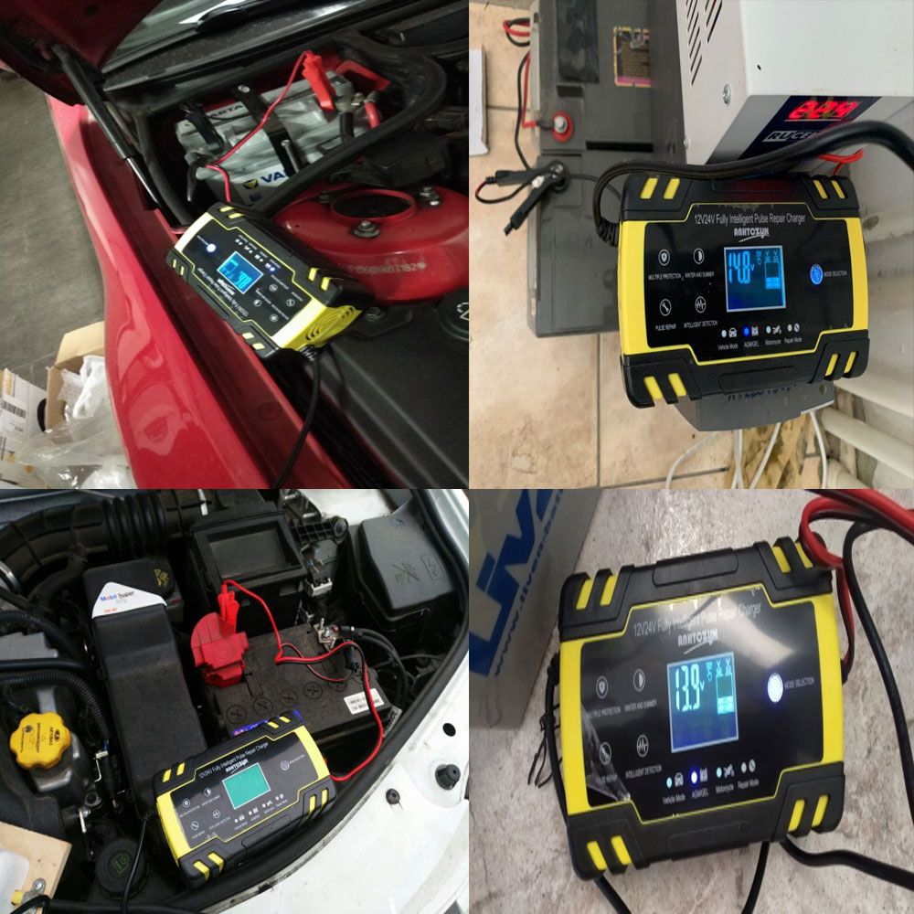 Full Automatic Car Battery Charger 12V 8A 24V 4A Pulse Repair LCD Display Smart Fast Charge AGM Deep cycle GEL Lead-Acid Charger