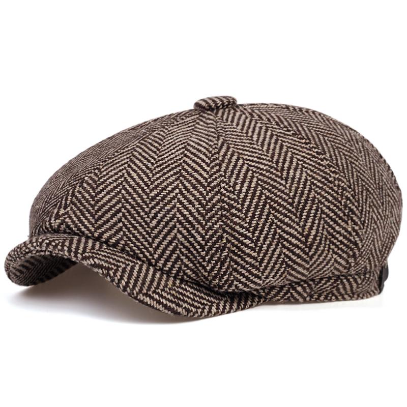 New mens Newsboy Cap Beret Hat Men Women wild Hats Tweed Gatsby Octagonal Black White Herringbone Vintage Ivy Hats gorras