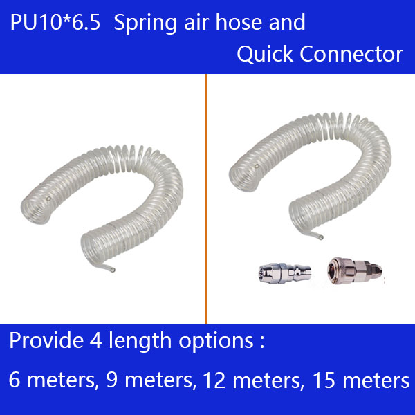 Free shipping PU10*6.5mm spring air compressor hose and quick detachable connectors, pneumatic hose 6-15M, Air compressor parts