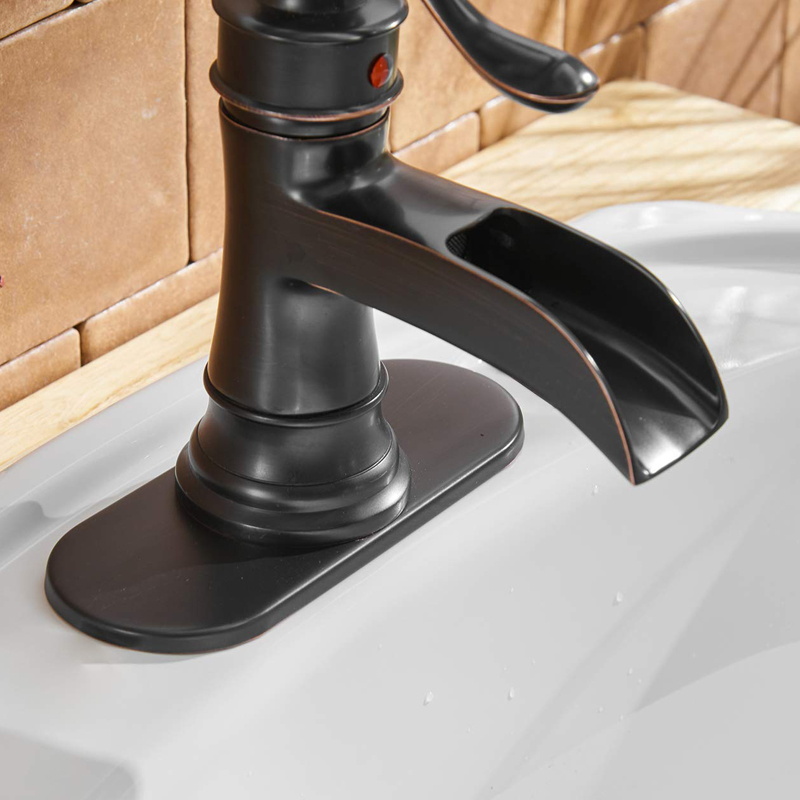 Quyanre ORB Black Waterfall Bathroom Sink Faucet Hot Cold Water Mixer Crane With Cover Plate Bathroom Mixer Torneira Banheiro