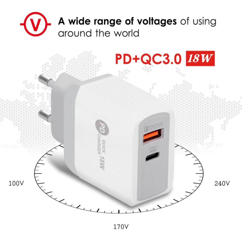 PD 18W Type-C Charger Compatible With QC3.0 Fast Charging USB Mobile Phone Charger For Most Smart Phones Digital Products 1pc