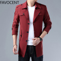 Mens Trench Long Coat Fashion Male Solid Color Casual Mens Trench Coat Jacket Spring Autumn Overcoat Military Turn-down Collar