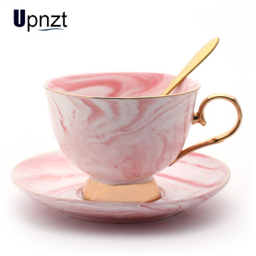 Nordic Marbled Phnom Penh Ceramic Coffee Cup And Saucer Set Afternoon Flower Tea Cup With Tray Without Spoon