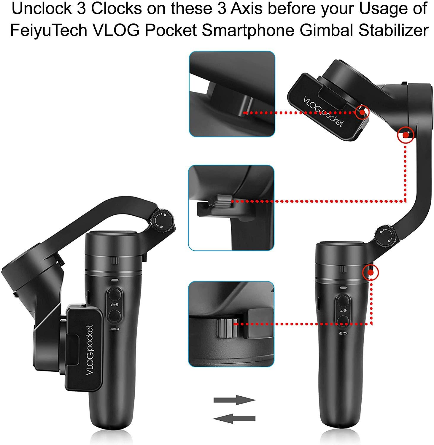 Used Feiyu VLOG Pocket 3-Axis Handheld Gimbal Stabilizer for iPhone/Huawei/Samsung/Xiaomi, Small&Light&Foldable