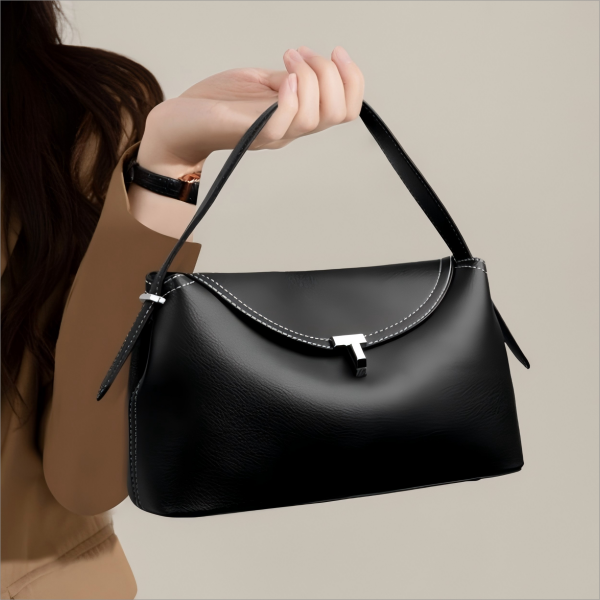 Leather flip-top fashion handbag for women