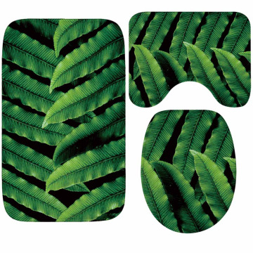 Green Leaf Rug Absorbent Bathroom Rug Toilet Seat Covers Mat Accessories Set 3PCS Set Warmer Soft Bathroom Carpet Toilet