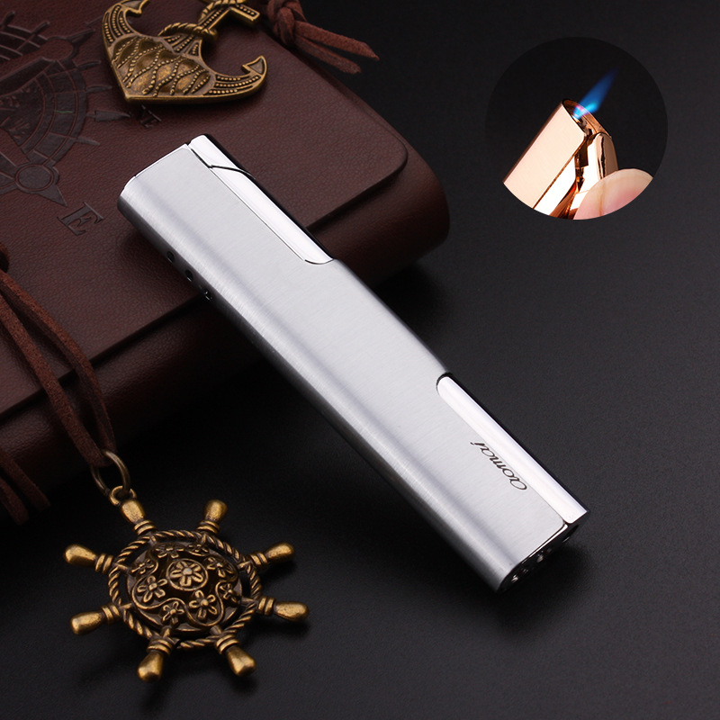 Portable Long Strip Compact Torch Turbine Lighter With Windproof Metal Cigar Cigarette Accessories Lighter 1300 C Butane No Gas