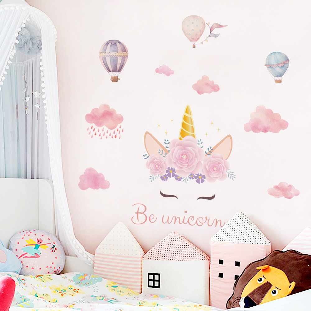 Cute cartoon wall stickers fantasy unicorn pattern stickers girly style baby bedroom home decoration QT1569