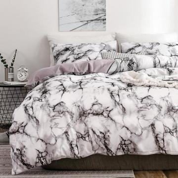 The Bedroom Bedding Is A Comfortable White Marble Pattern Printed Duvet Cover (2/3 Piece Set), Single And Double Super Large