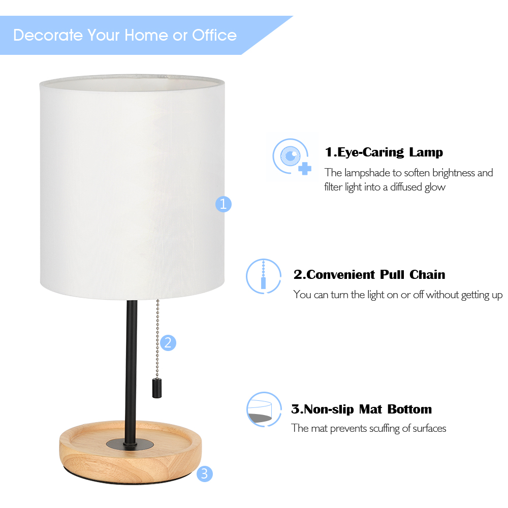 Nightstand Table Lamp With White Fabric Shade