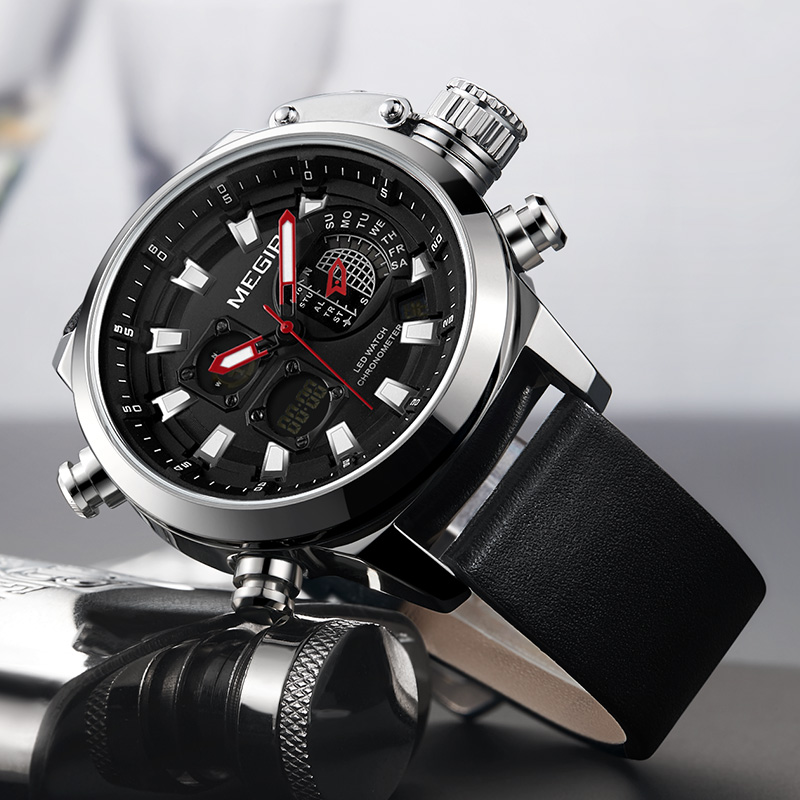 MEGIR Dual Display Sport Watch for Men Digital Analog Quartz Watch Clock Man Military Watches Relogio Masculino Reloj Hombre