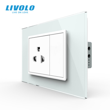 Livolo US Standard Power Socket, With 2.1A USB Charger,Key Button, Crystal Glass Panel, AC 110~250V, 16A 3 Pins Plug