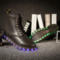 Genuine Leather Martin Boots With lights LED Sneakers for Adults
