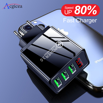 Quick Charge 3.0 LED Display 3 USB Charger 3A Fast Charging For iPhone 11 Charger Adapter Mobile Phone Chargers For Samsung S10