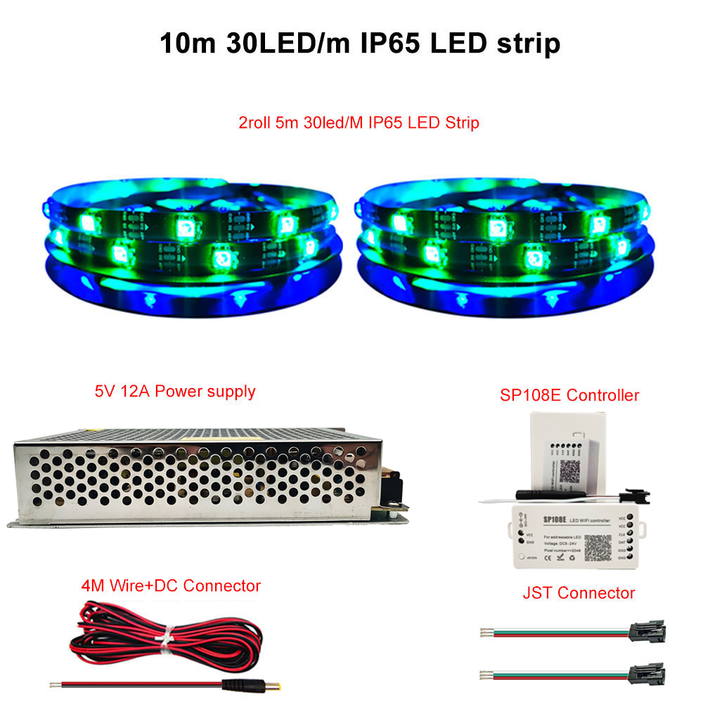 WS2812B WS2812 Kit IndividuaIIy AddressabIe RGB Led Strip Light With Wifi ControIIer SP108E DC5V Led Transformer Power SuppIy