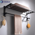 ZOTOBON Bathroom Towel Racks Matte Black Space Aluminum Robe Clothes Storage Holders Wall Mounted Organizer Shower Shelves F304