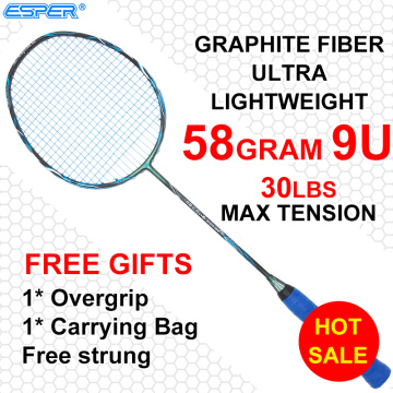 ESPER 58Gram Badminton Racket High Quality 9U Second Generation Super Lightest Graphite Fiber Carbon Racquet For Professional
