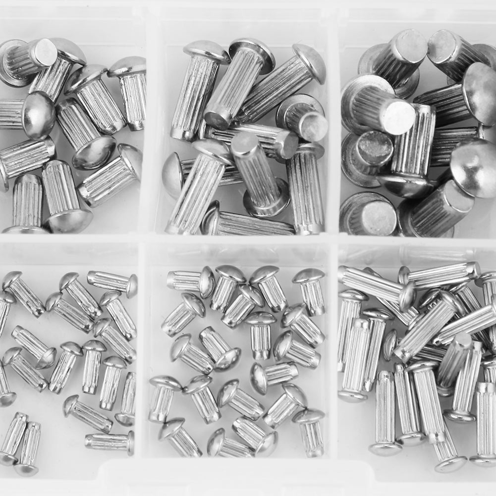160Pcs M2-M5 Rivets Round Head Solid Knurled Shank Rivet Stainless Steel Rivet Nuts Set with Box Assortment Kit