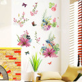 Removable Colorful Flowers Bird Wall Stickers Romantic Bedroom Decoration Living Room Door Sticker Decorative Home Accessories