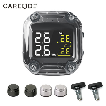 CAREUD Wireless Motorcycle TPMS Tire Pressure Monitoring System Digital LCD with Two External/Internal Sensors Easy to install