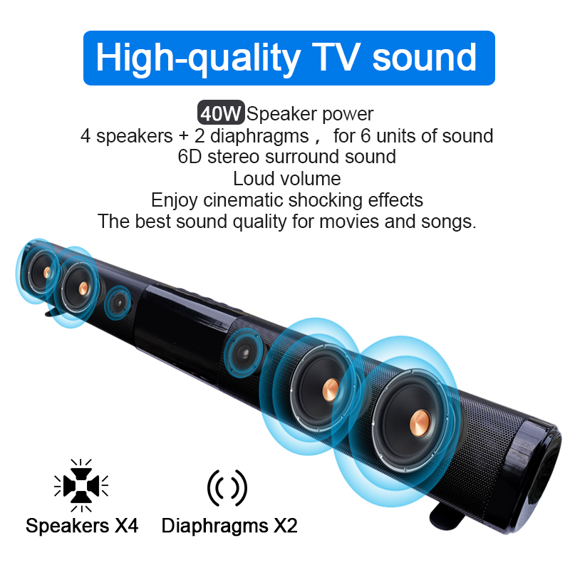 New TV Echo Wall Sound Bar Wired and Wireless Bluetooth100W Patent Home Surround Sound Bar for PC Cinema TV Speaker / TF / AUX