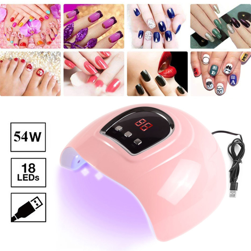 54W UV Large Space Pink Polishing 18 Dual- Source LED Nail Phototherapy Lamp Beauty Gel Nail Polish Dryer