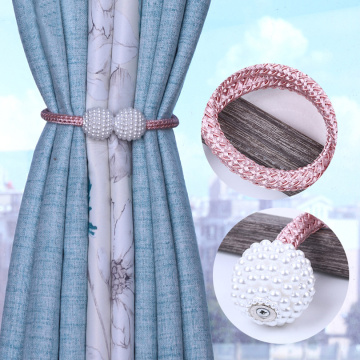 9 Colors Pearl Magnetic Ball Straps Simple Woven Curtain Buckle Clips Hook Holder Non-perforated Magnetic Curtains Tape Home