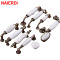 NAIERDI Zinc Alloy Antique Bronze Crack Design Ceramic Cabinet Handles Drawer Knobs Wardrobe Door Handle European Furniture